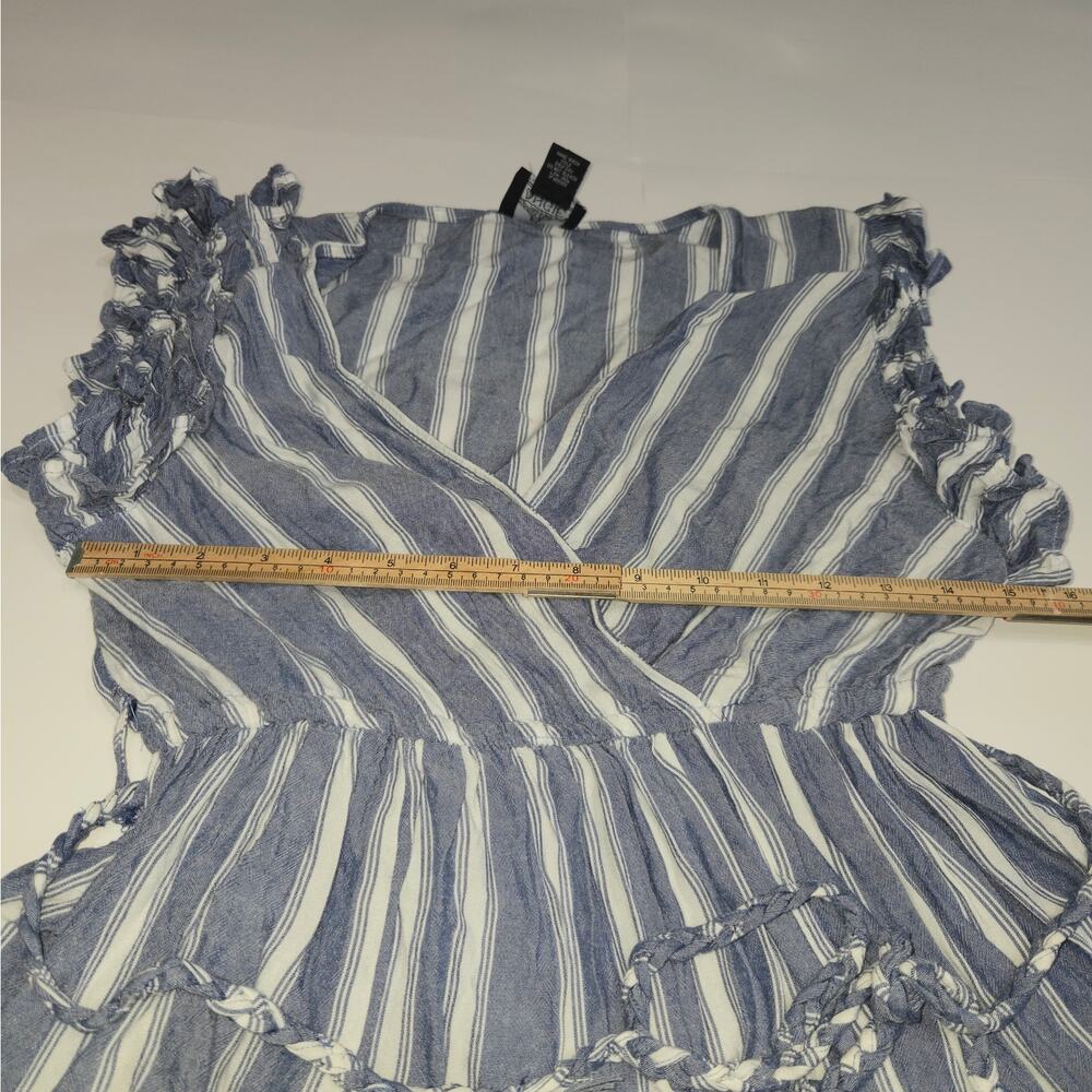 Angie Women Medium Top Blue Striped Surplice Ruffle Sleeve Boho Hippie Festival - Picture 10 of 12